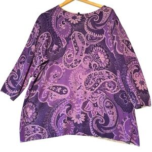 Talbots Women's 2X Sweater Purple Paisley Pure Cashmere Lightweight Preppy